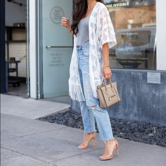 Dex Embroidered Fringed Mesh Kimono - Picture 3 of 10